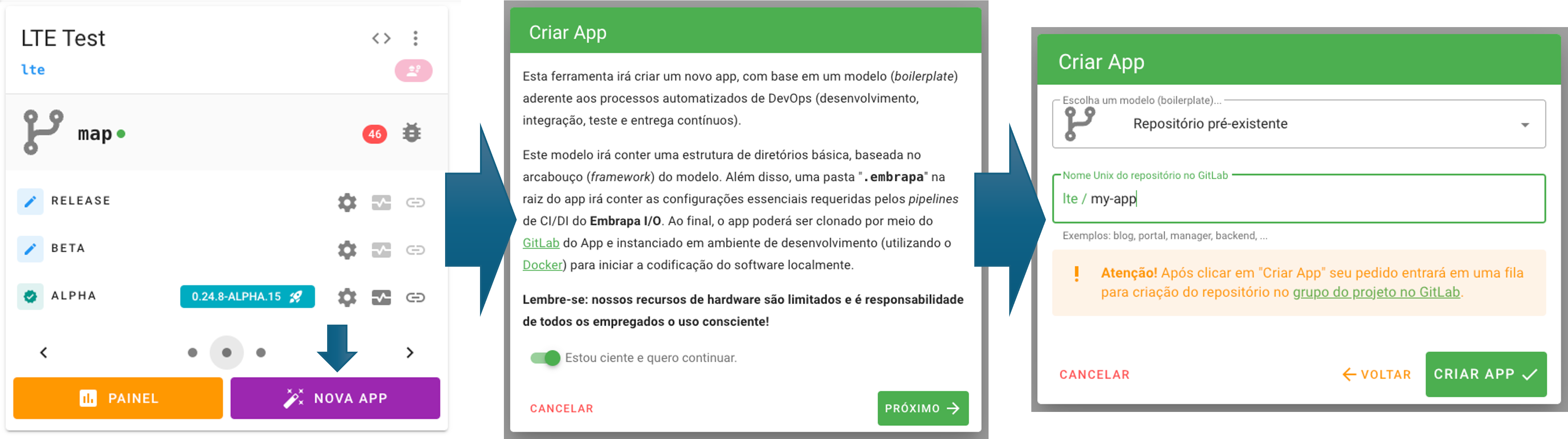 Criando uma app a partir de um repositório GIT pré-existente