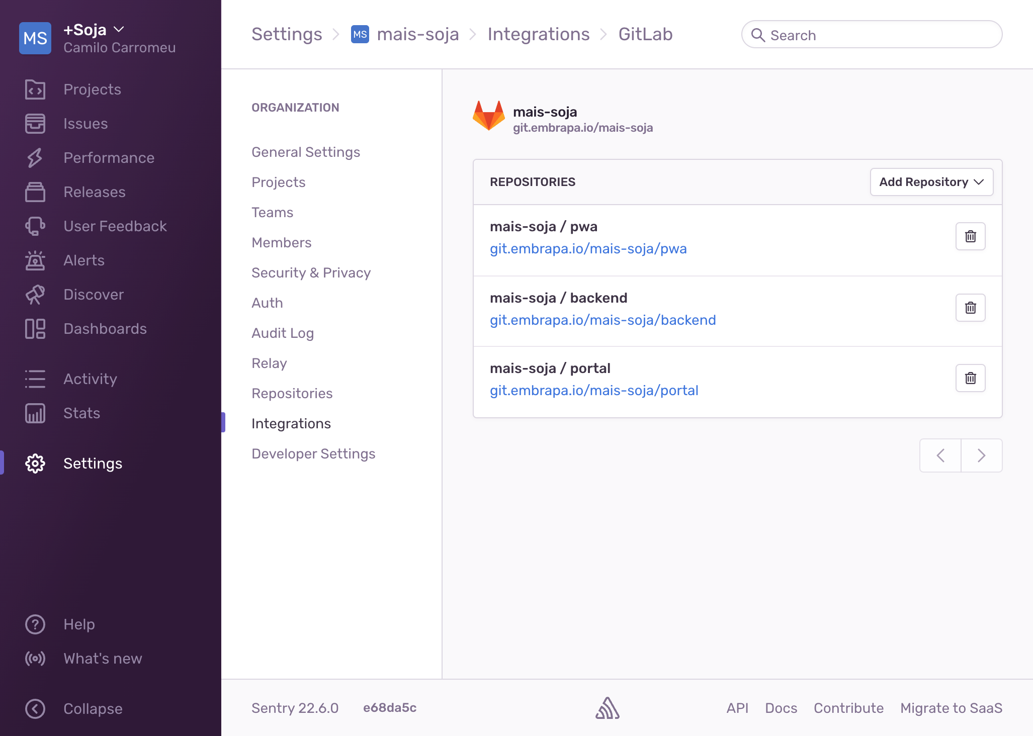 Configurando a integração com o GitLab: Add Repositories