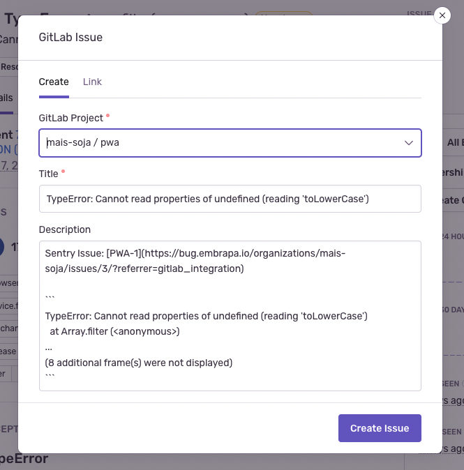 Configurando a integração com o GitLab: Configure GitLab Issue