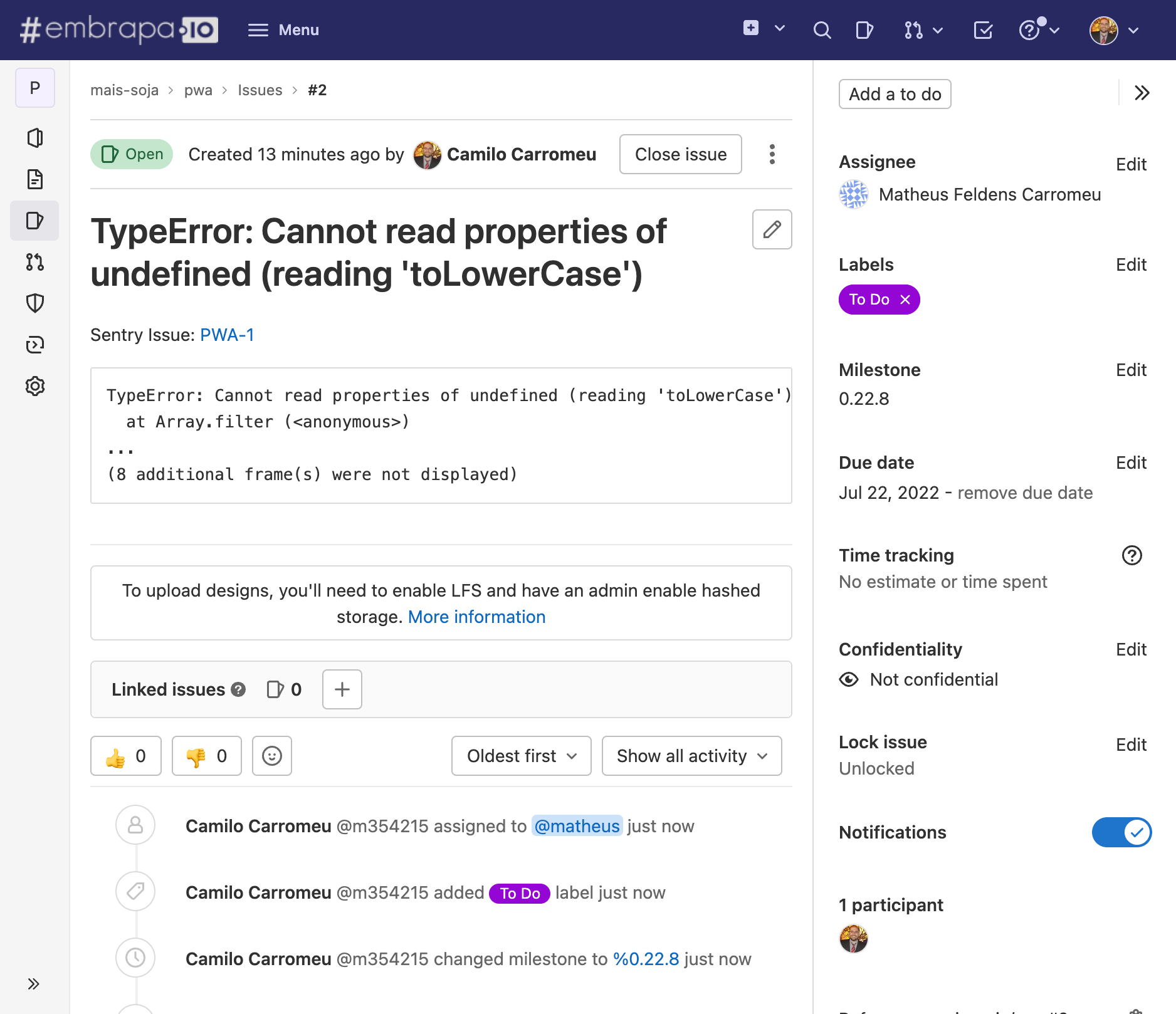 Configurando a integração com o GitLab: Edit GitLab Issue