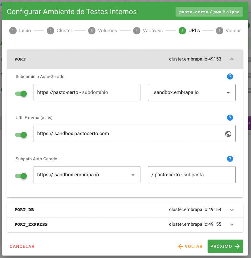 Configurando as URLs da build