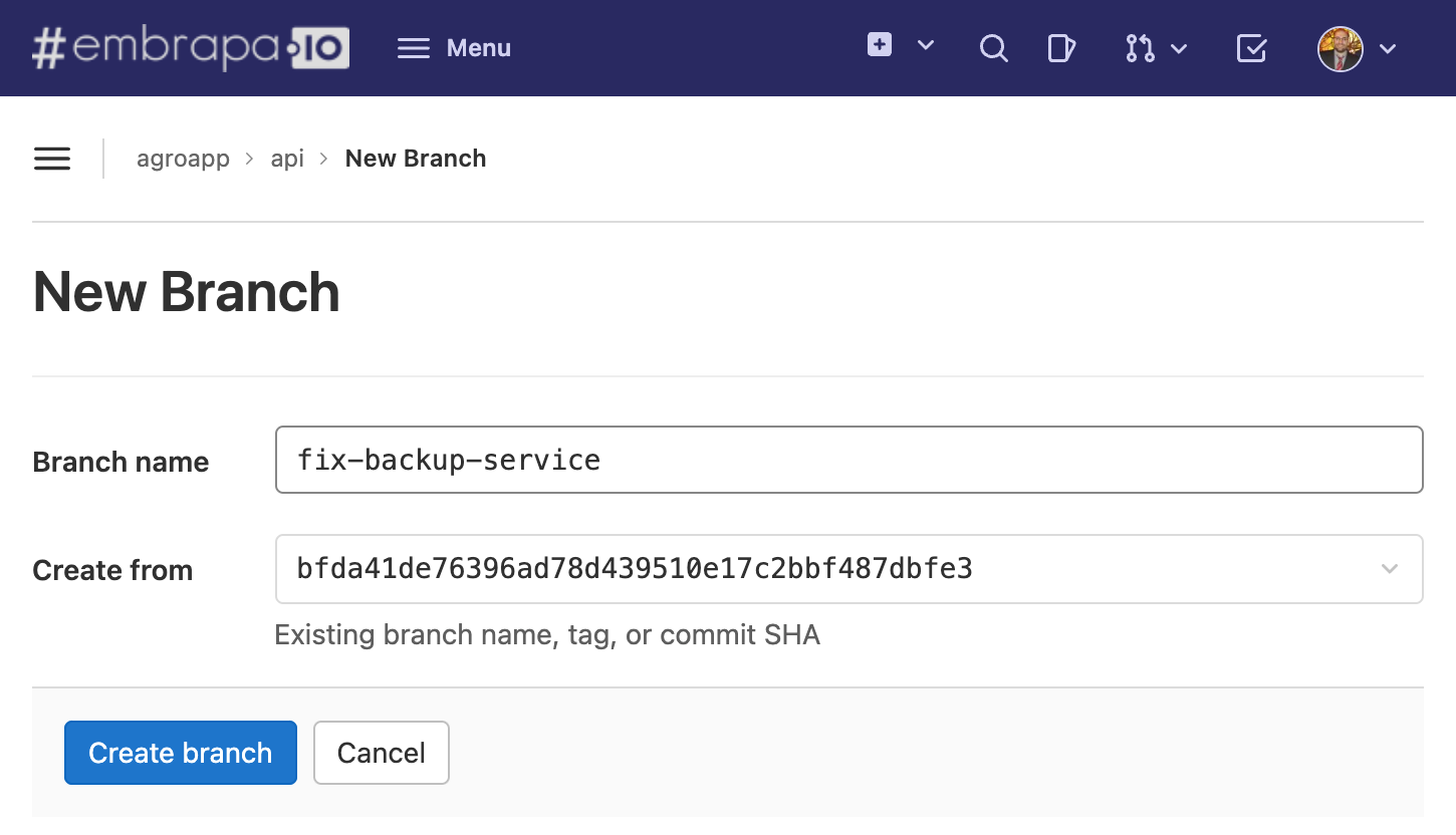 Merge request: criando a branch de correção