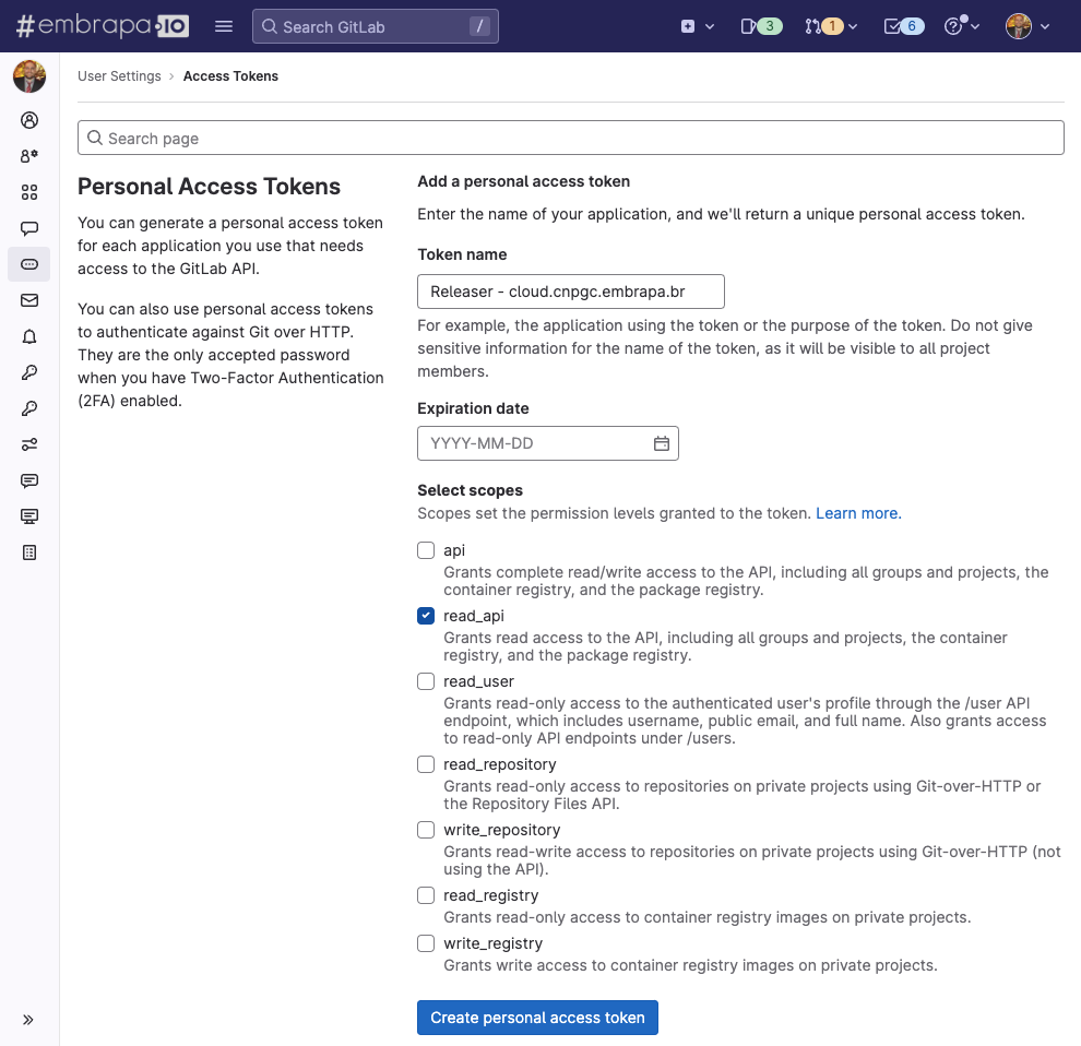 Access Token no GitLab