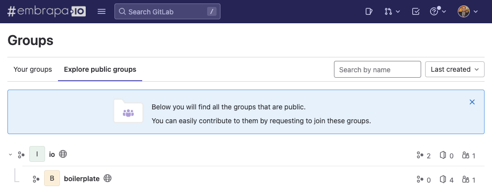 Boilerplates como um grupo público no GitLab